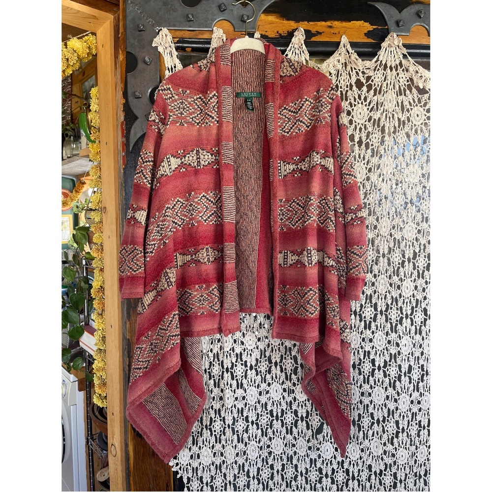 Ralph Lauren waterfall shawl cardigan sweater southwestern pattern knit western